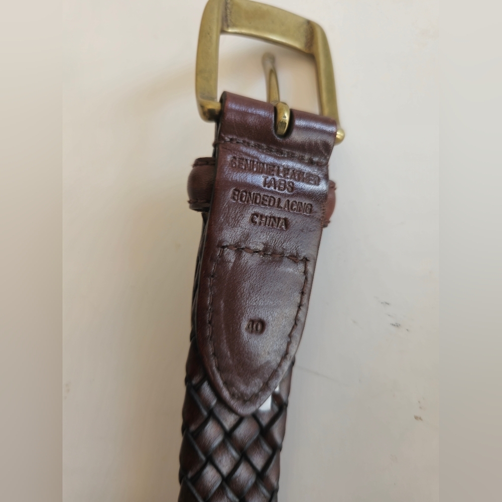 Men's Genuine Leather Braided Brown Belt Bonded Lacing  Brass Buckle Size 40 - Picture 6 of 15